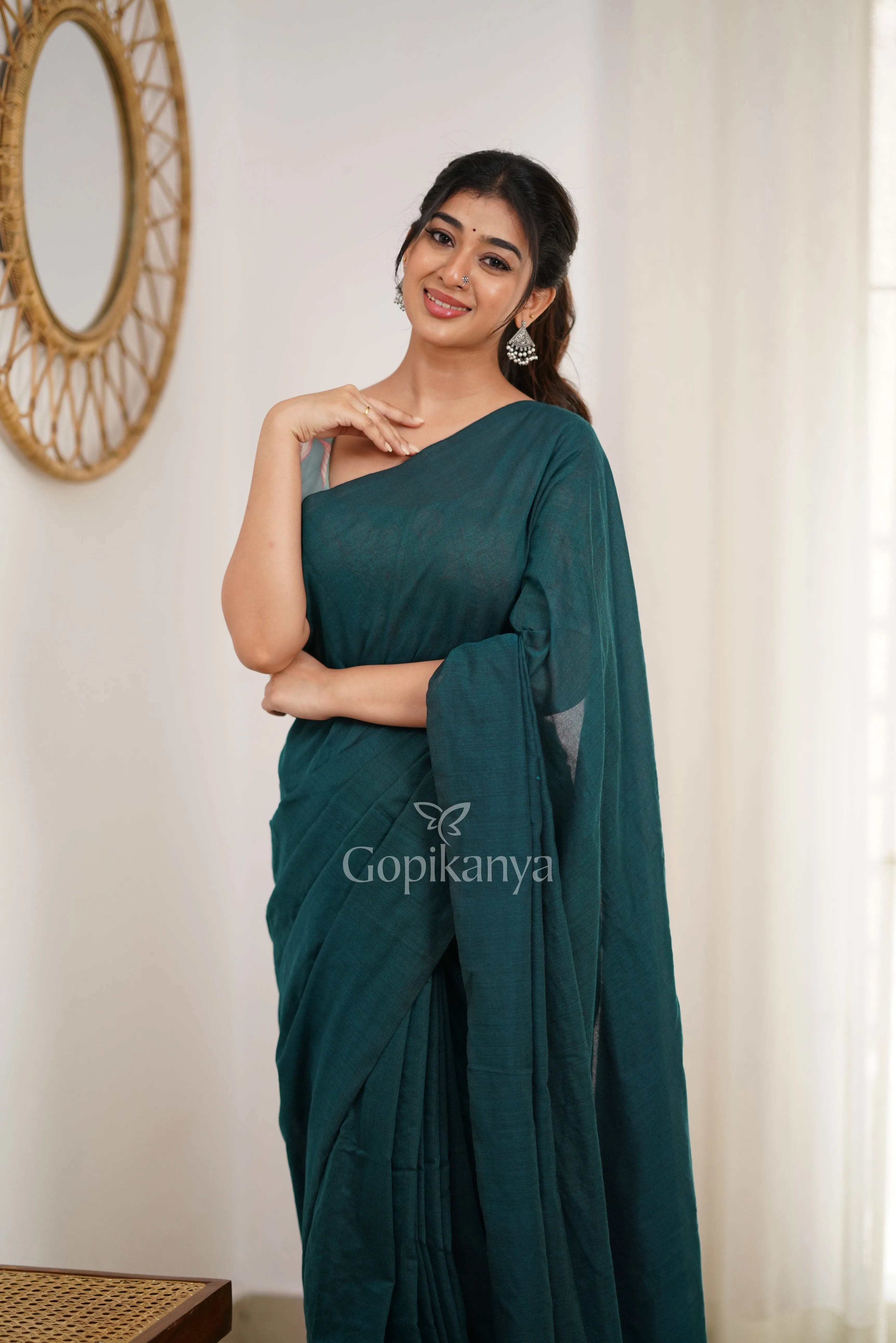 Gopikanya Rama Handloom Cotton Saree With Designer Printed Blouse gopikanya-rama-handloom-cotton-saree-with-designer-printed-blouse