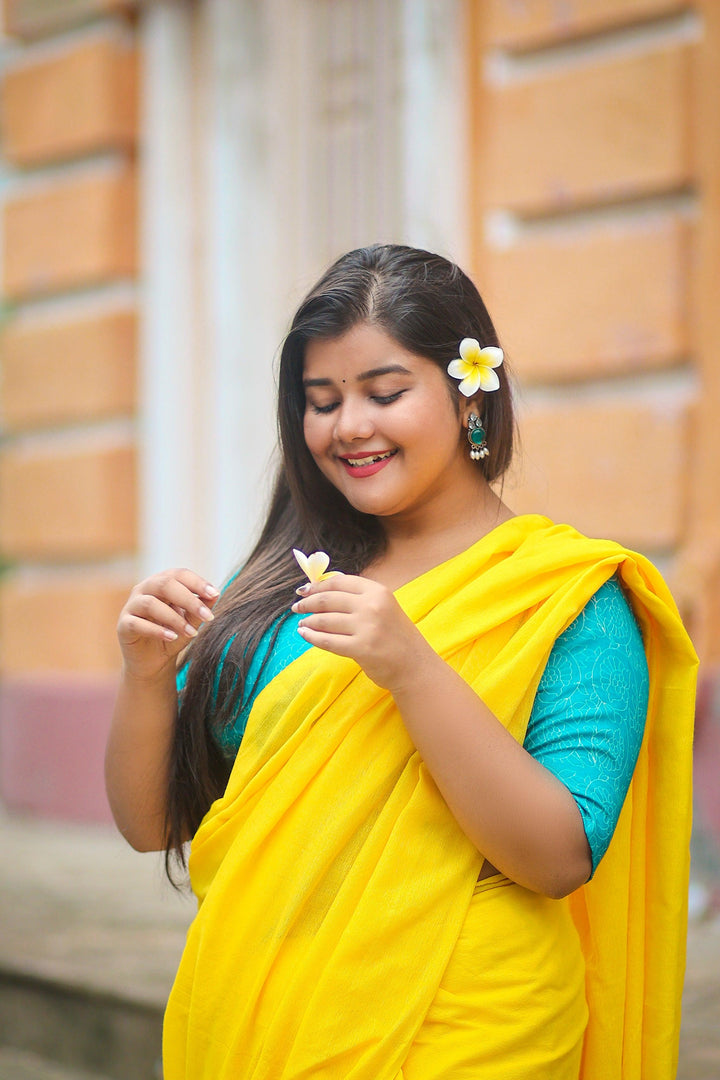 Yellow Khadi Cotton Saree - Gopi Kanya