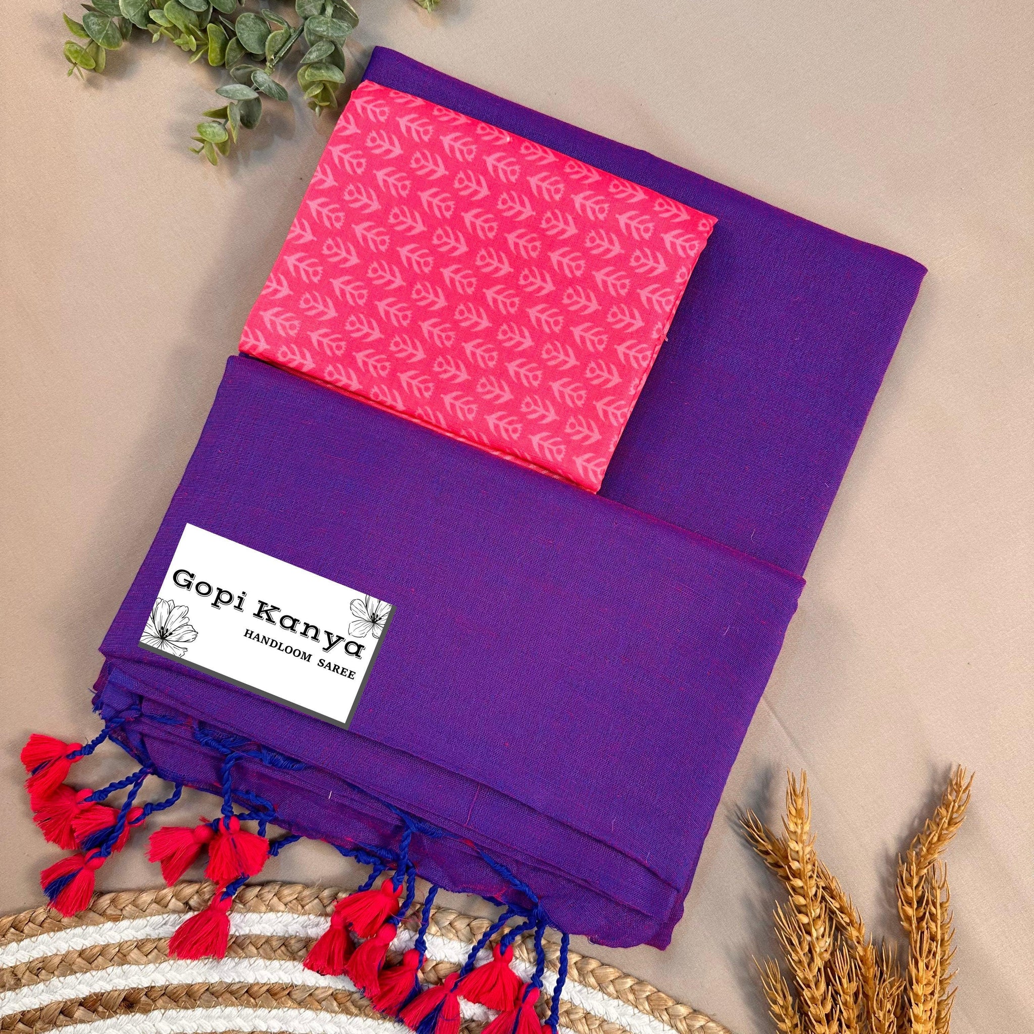 Light Purple Handloom Cotton Saree With Printed Blouse