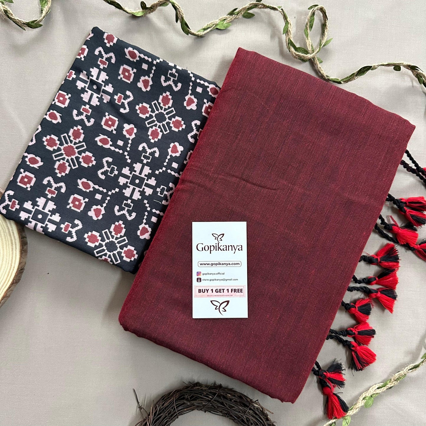 Maroon Handloom Cotton Saree With Patola Printed Blouse - Gopi Kanya