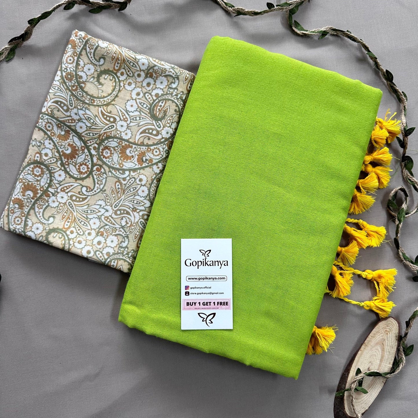 Pista Green Handloom Cotton Saree With Mango Printed Blouse - Gopi Kanya