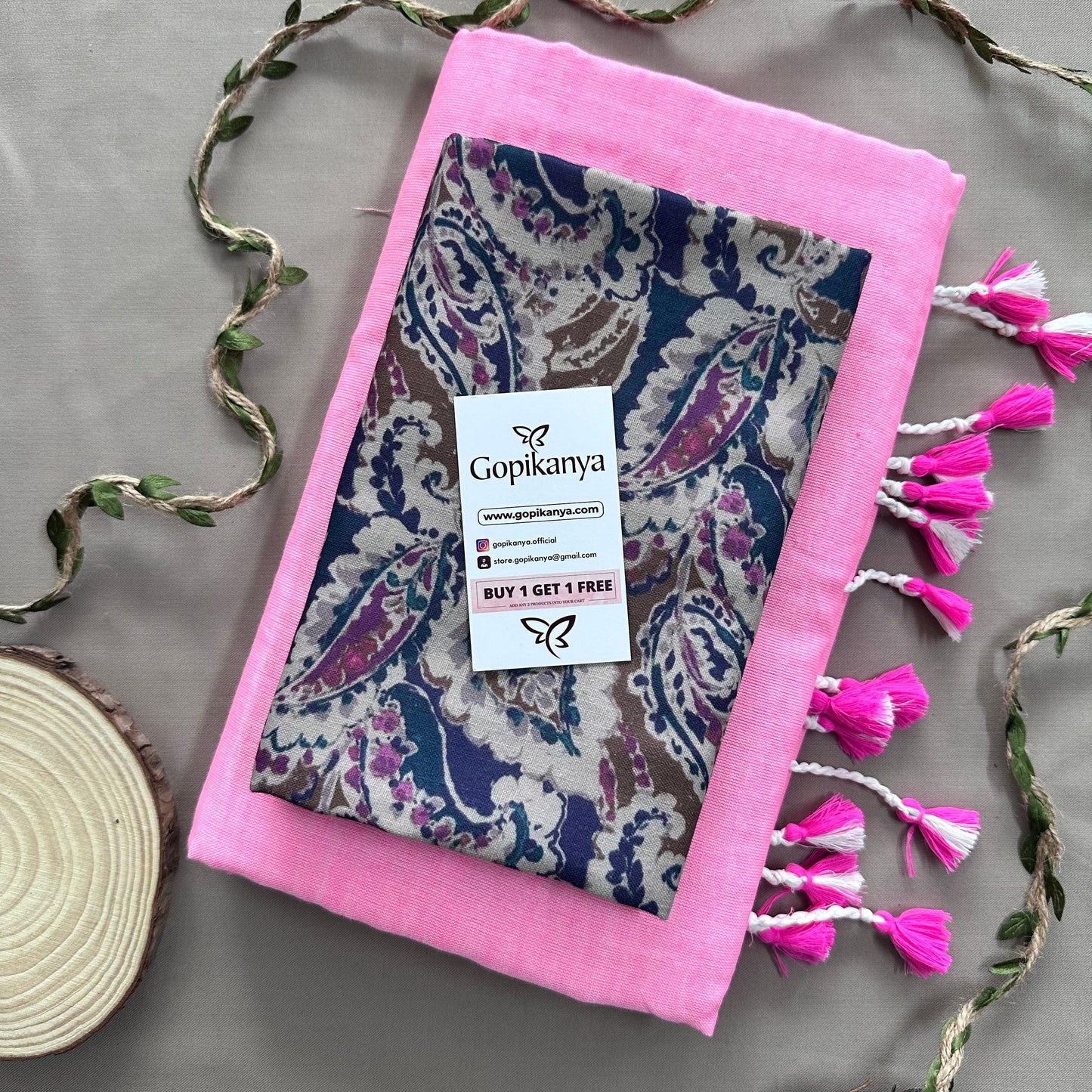 Baby Pink Handloom Cotton Saree With Mango Printed Blouse - Gopi Kanya