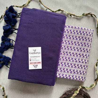 Purple Handloom Cotton Saree With Purple Printed Blouse