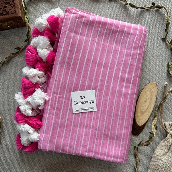 Baby Pink Pure Handloom Mul Mul Cotton Saree