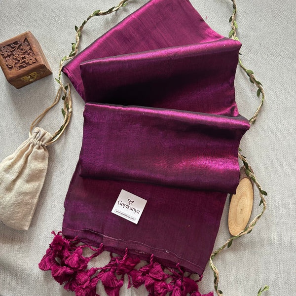 Wine Nd Wine Pom Pom Handloom Raga Tissue Saree