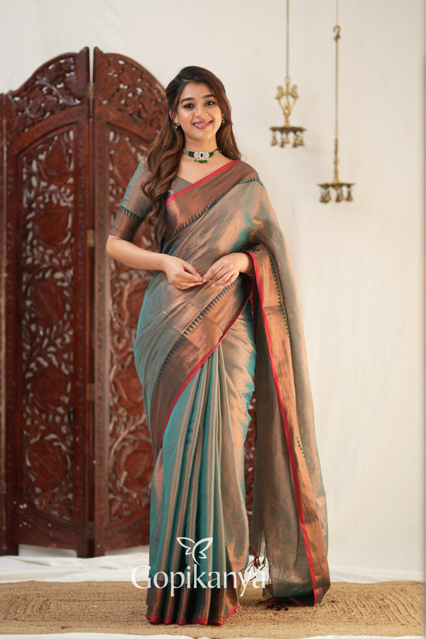 Rama Green Handloom Tissue Saree