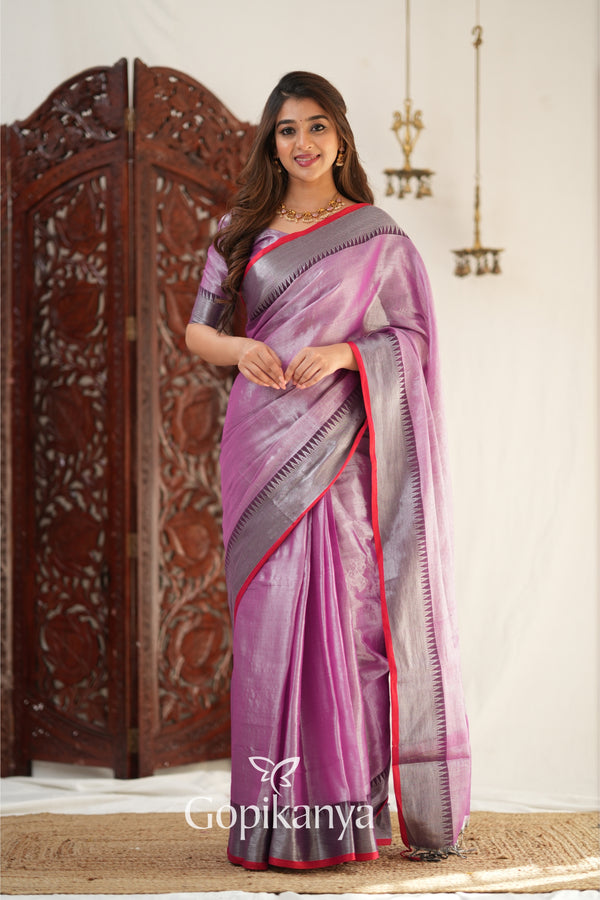 Gopikanya Lavender Handloom Tissue Saree