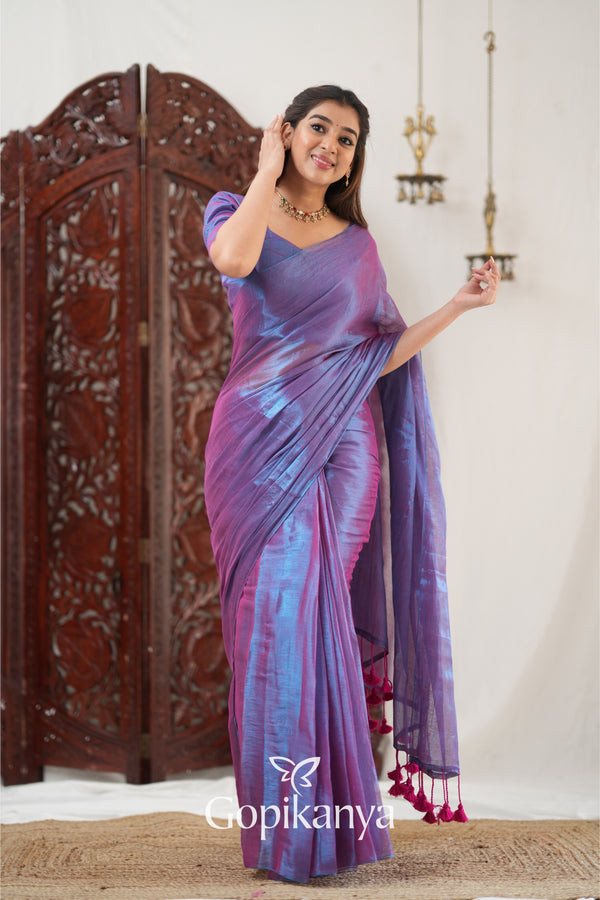 Gopikanya Blue Dual Tone Handloom Tissue Saree