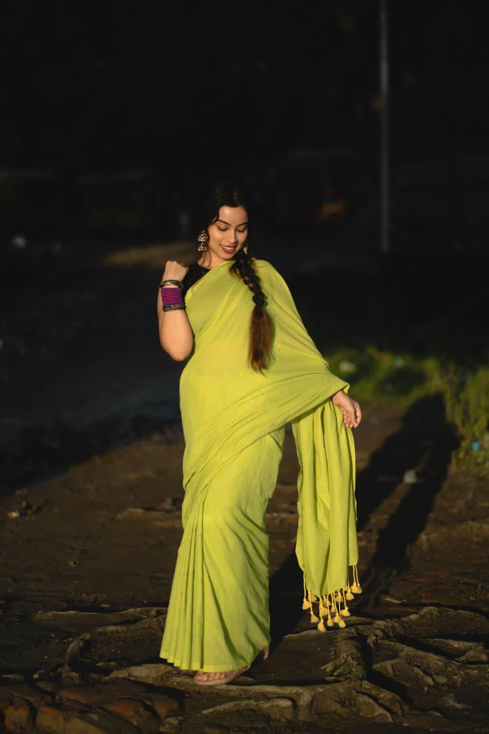 Elegant Pista Color Khadi Cotton Saree