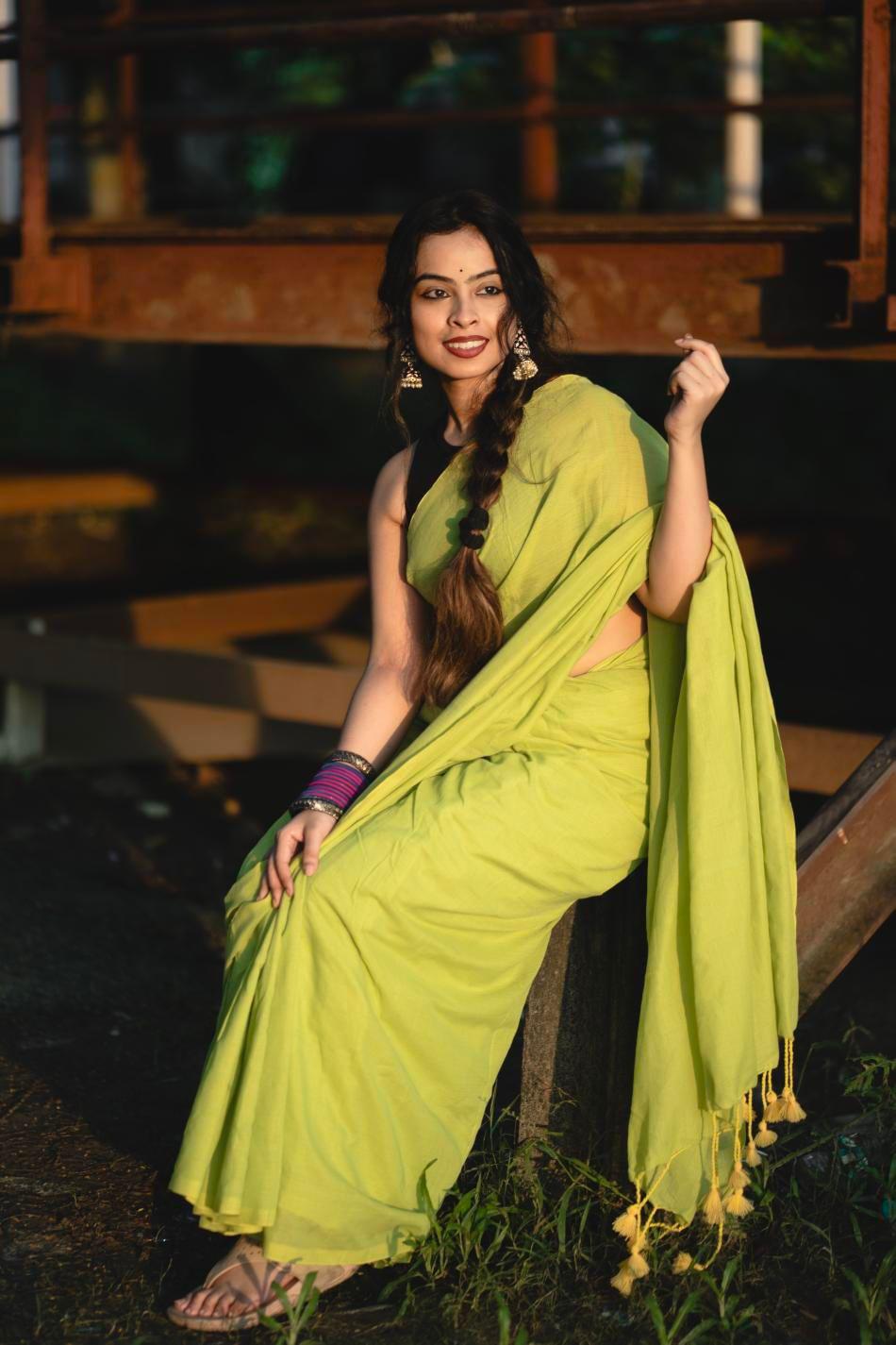 Elegant Pista Color Khadi Cotton Saree