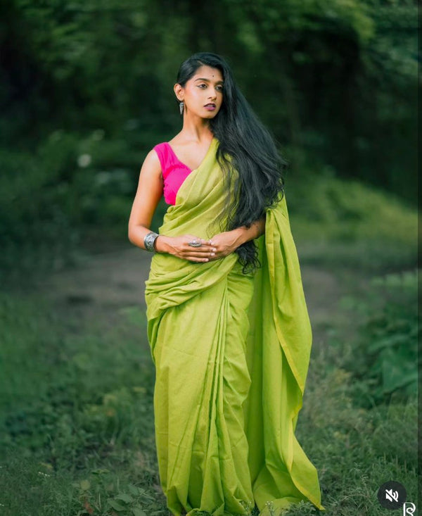 Pista Color Khadi Cotton Saree