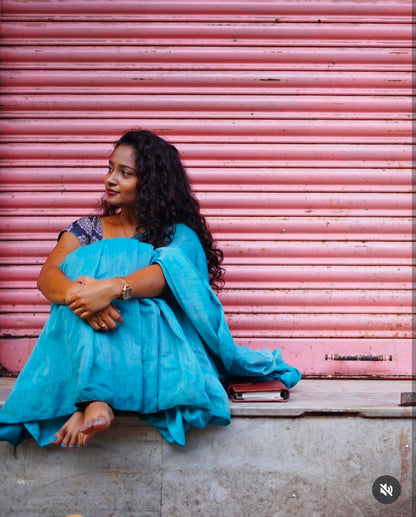 Simply Sea Green Cotton Saree with Printed Blouse